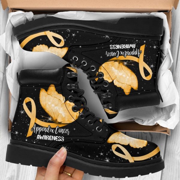 Appendix Cancer Awareness Boots Ribbon Butterfly Shoes-Gearsnkrs