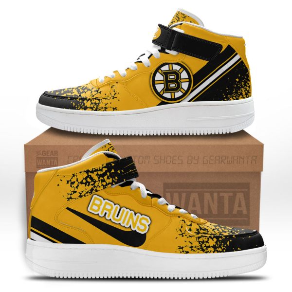 B. Bruins Air Mid Shoes Custom Hockey Sneakers Fans-Gearsnkrs