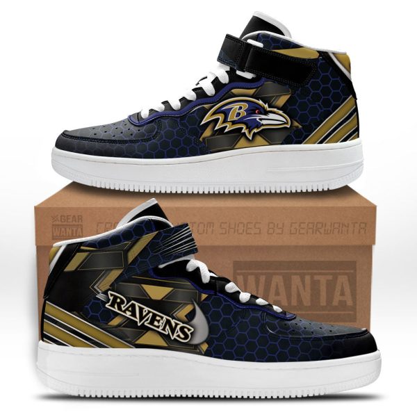 Baltimore Ravens Sneakers Custom Air Mid Shoes For Fans-Gearsnkrs