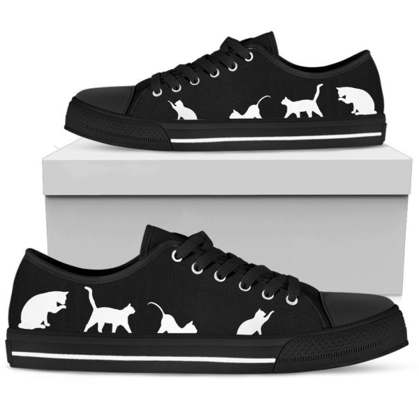 Black And White Cats Sneakers Low Top Shoes Cat Lover-Gearsnkrs