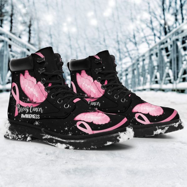Breast Cancer Awareness Boots Ribbon Butterfly Shoes-Gearsnkrs