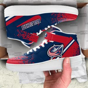 C Blue Jackets Air Mid Shoes Custom Hockey Sneakers Fans-Gearsnkrs
