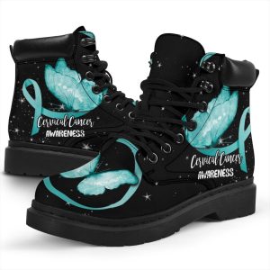 Cervical Cancer Awareness Boots Ribbon Butterfly Shoes-Gearsnkrs