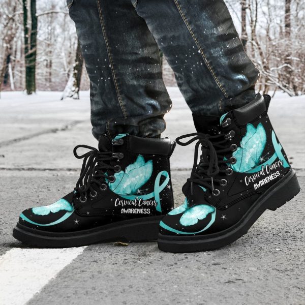 Cervical Cancer Awareness Boots Ribbon Butterfly Shoes-Gearsnkrs