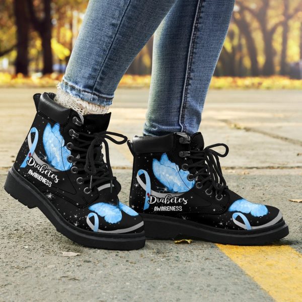 Diabetes Awareness Boots Ribbon Butterfly Shoes-Gearsnkrs