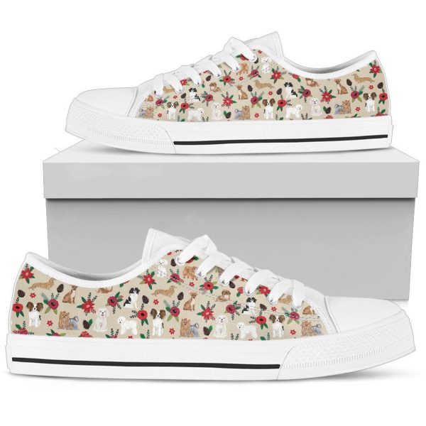 Dogs On Floral Sneakers Low Top Shoes-Gearsnkrs