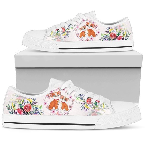 Floral Cat Sneakers Low Top Shoes For Cat Lover-Gearsnkrs