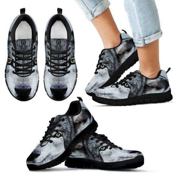 Gray Wolf Men'S Sneakers Custom Design Black-Gearsnkrs
