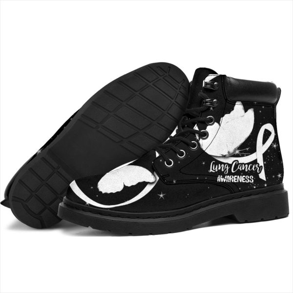 Lung Awareness Boots Ribbon Butterfly Shoes Gift Idea-Gearsnkrs