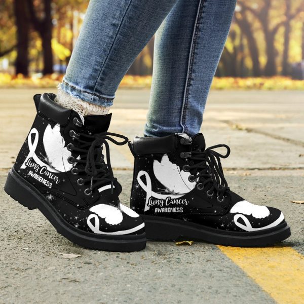 Lung Awareness Boots Ribbon Butterfly Shoes Gift Idea-Gearsnkrs