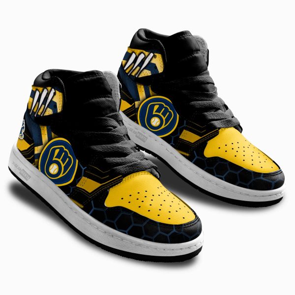 Milwaukee Brewers Football Team Kid Sneakers Custom For Kids 2 - Perfectivy