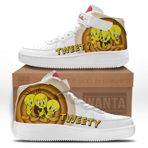 Tweety Air Mid Shoes Custom Looney Tunes Sneakers-Gearsnkrs