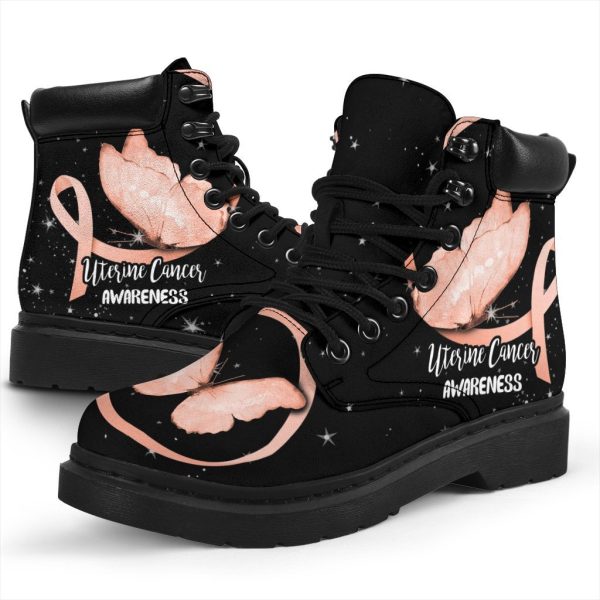 Uterine Cancer Awareness Boots Ribbon Butterfly Shoes-Gearsnkrs