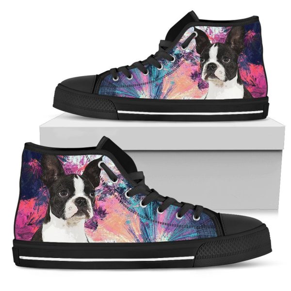 Boston Terrier Dog Sneakers Colorful High Top Shoes