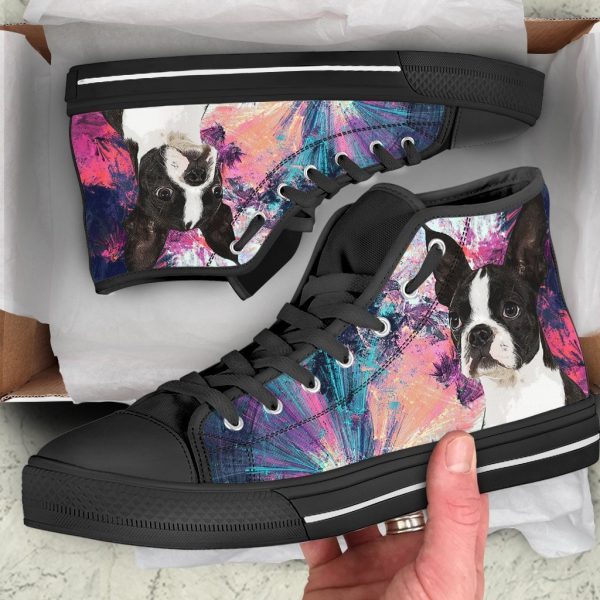 Boston Terrier Dog Sneakers Colorful High Top Shoes