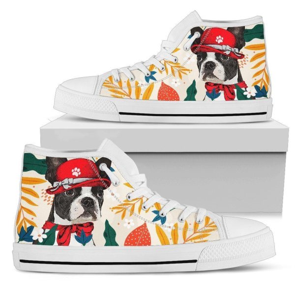 Boston Terrier Dog Sneakers Women High Top Shoes Funny