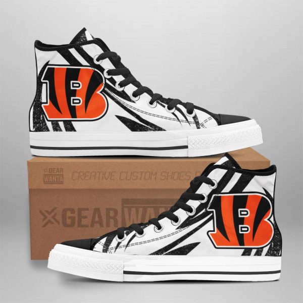 B&Amp;W Cincinnati Bengals High Top Shoes Custom Hockey Sport Sneakers