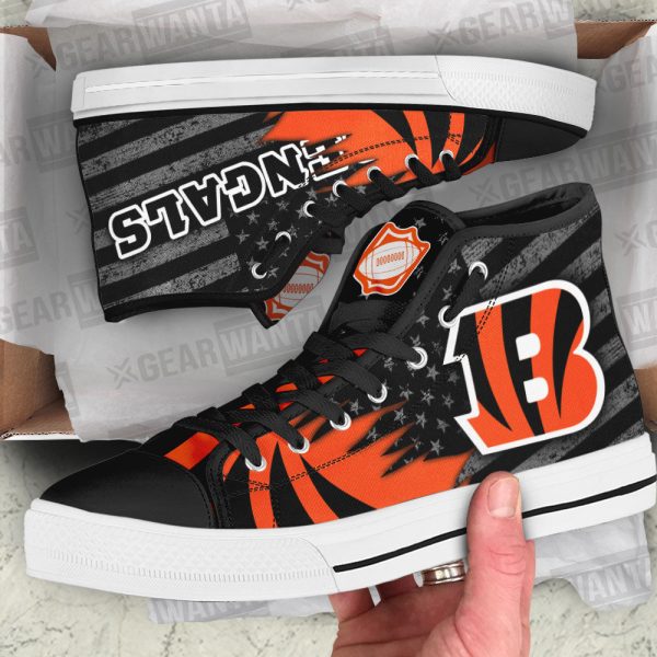 Cincinnati Bengals High Top Shoes Custom American Flag Sneakers