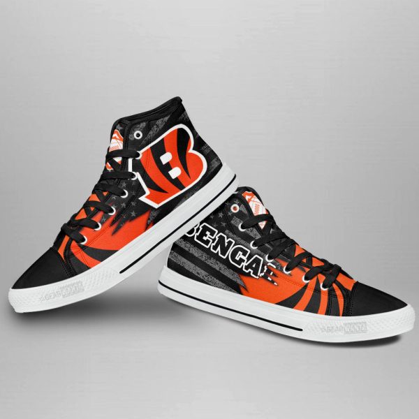 Cincinnati Bengals High Top Shoes Custom American Flag Sneakers