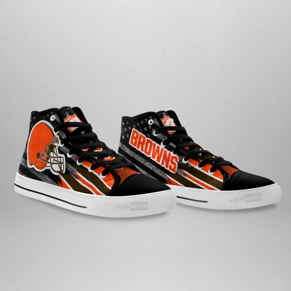 Cleveland Browns High Top Shoes Custom American Flag Sneakers