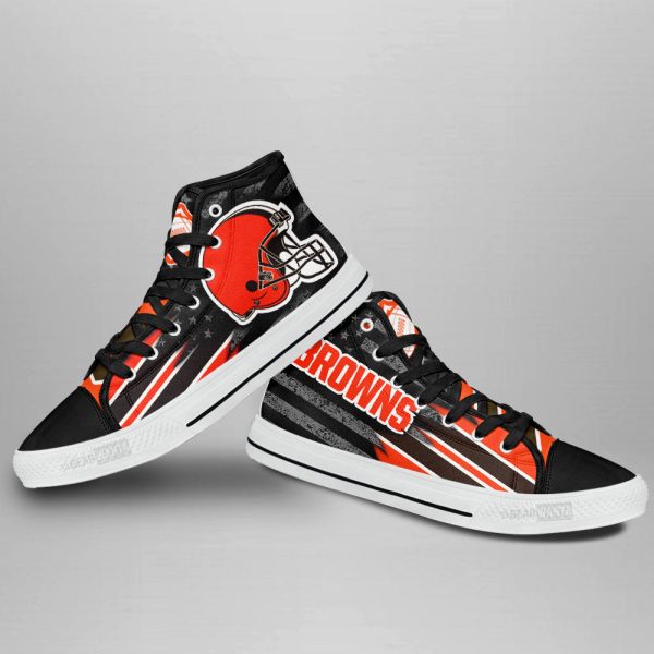 Cleveland Browns High Top Shoes Custom American Flag Sneakers