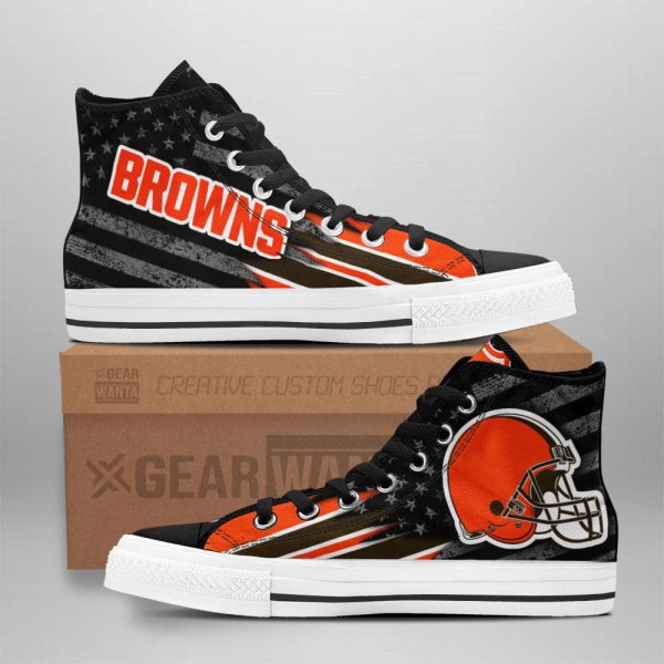 Cleveland Browns High Top Shoes Custom American Flag Sneakers