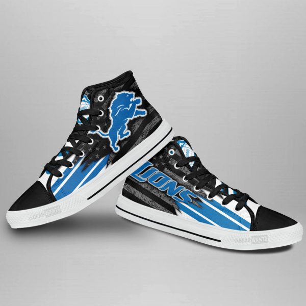 Detroit Lions High Top Shoes Custom American Flag Sneakers