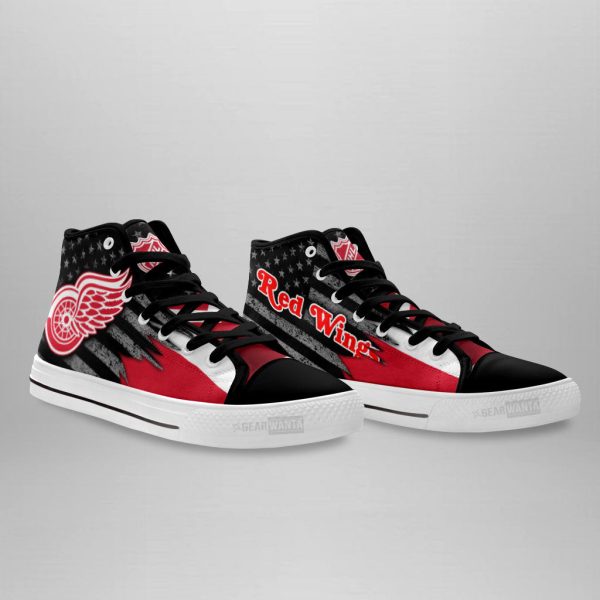 Detroit Red Wings High Top Shoes Custom American Flag Sneakers