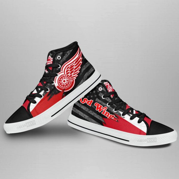 Detroit Red Wings High Top Shoes Custom American Flag Sneakers