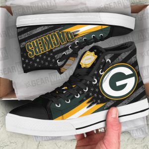 Green Bay Packers High Top Shoes Custom American Flag Sneakers
