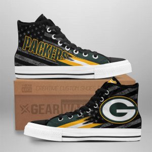 Green Bay Packers High Top Shoes Custom American Flag Sneakers