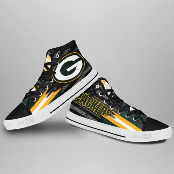 Green Bay Packers High Top Shoes Custom American Flag Sneakers