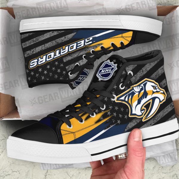 Nashville Predators High Top Shoes Custom American Flag Sneakers