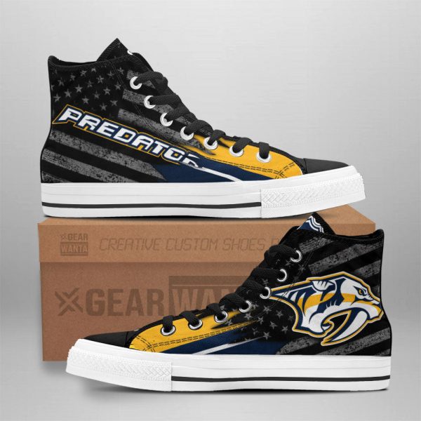 Nashville Predators High Top Shoes Custom American Flag Sneakers