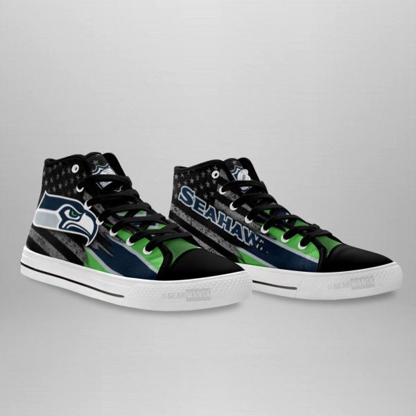 Seattle Seahawks High Top Shoes Custom American Flag Sneakers