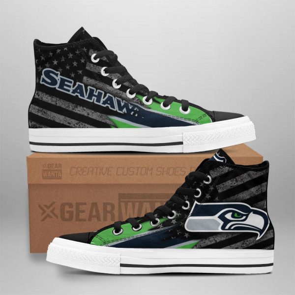 Seattle Seahawks High Top Shoes Custom American Flag Sneakers