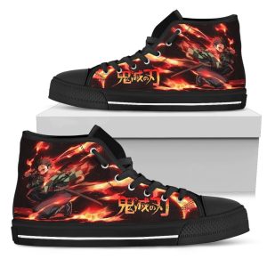 Tanjiro Fire Breathing Sneakers High Top Custom Demon Slayer Anime Shoes